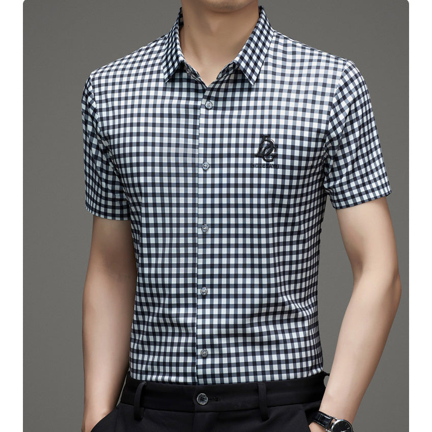 zd355-Casual Fashion Short Sleeve Men's Plaid Shirt