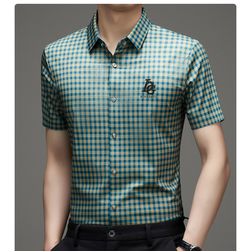 zd355-Casual Fashion Short Sleeve Men's Plaid Shirt