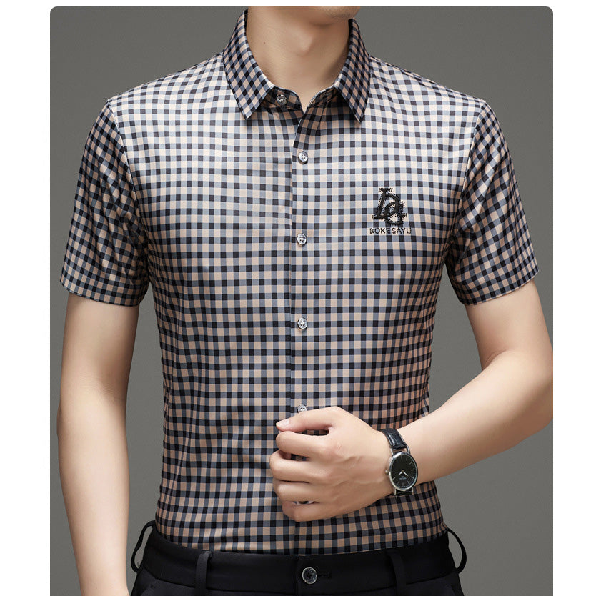 zd355-Casual Fashion Short Sleeve Men's Plaid Shirt
