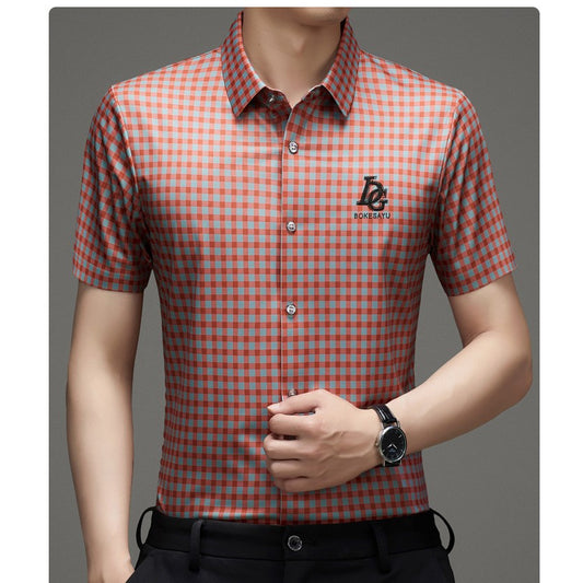 zd355-Casual Fashion Short Sleeve Men's Plaid Shirt