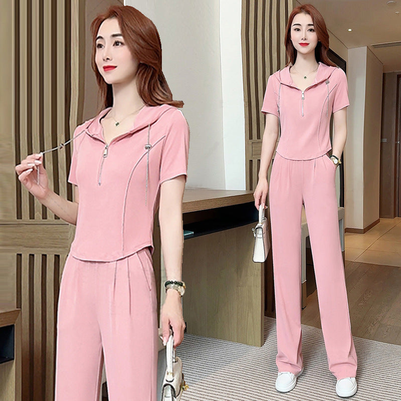 Women's summer casual hooded short-sleeved sportswear suit