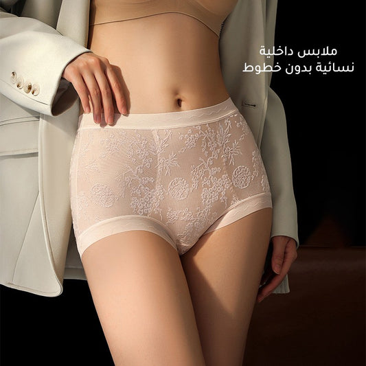 Women's lace mid-high waist antibacterial mulberry silk underwear