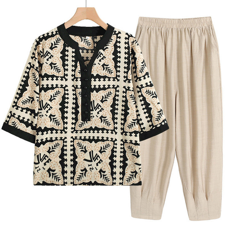 Women's summer short-sleeved T-shirt top + casual pants