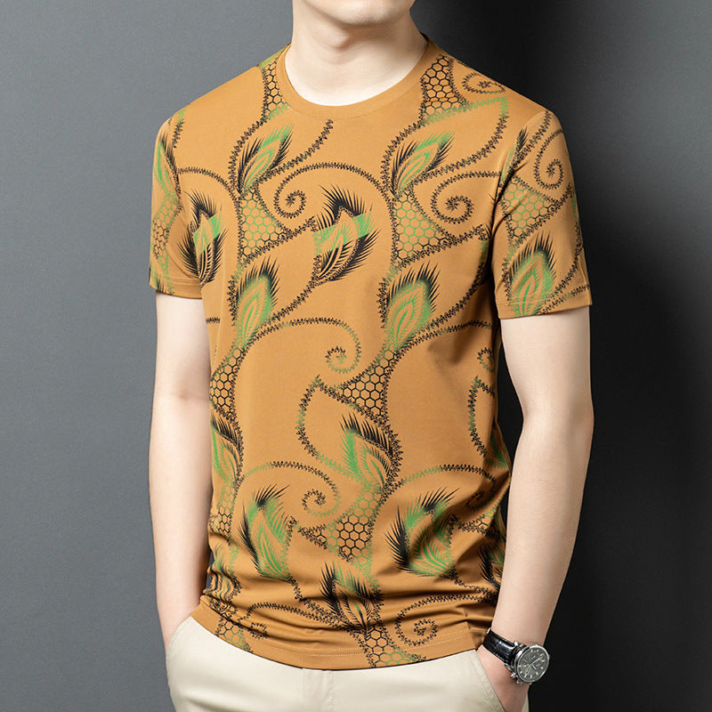 luu369-Men's fashion casual trendy printed short-sleeved T-shirt