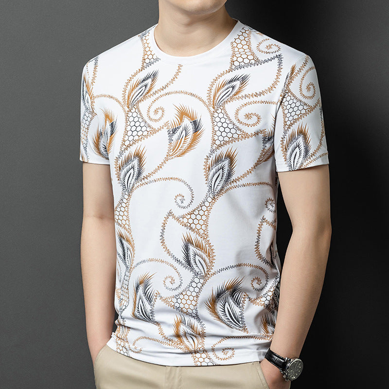 luu369-Men's fashion casual trendy printed short-sleeved T-shirt