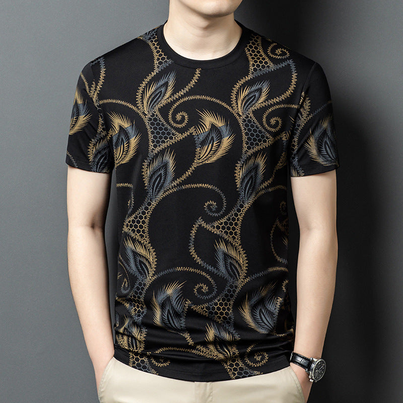 luu369-Men's fashion casual trendy printed short-sleeved T-shirt