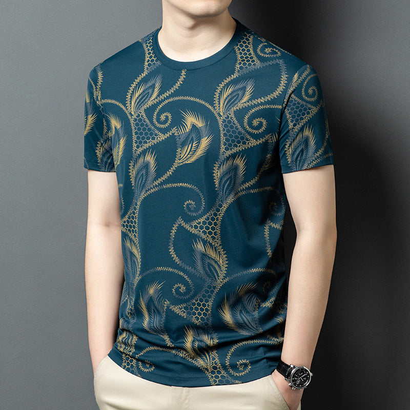 luu369-Men's fashion casual trendy printed short-sleeved T-shirt