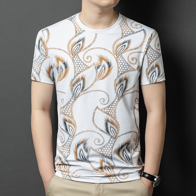 luu369-Men's fashion casual trendy printed short-sleeved T-shirt