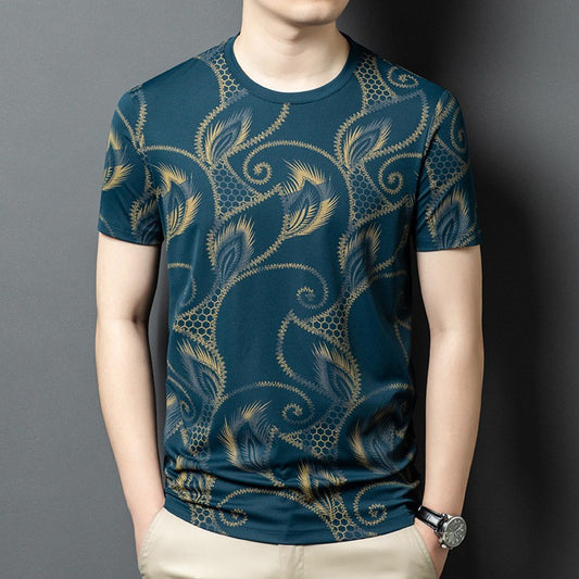 luu369-Men's fashion casual trendy printed short-sleeved T-shirt