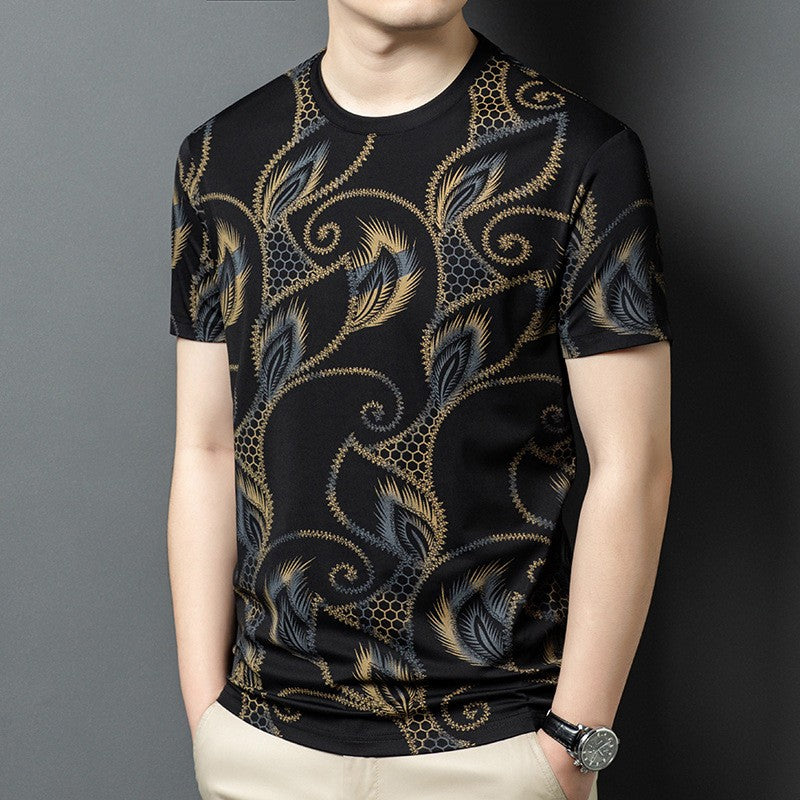 luu369-Men's fashion casual trendy printed short-sleeved T-shirt
