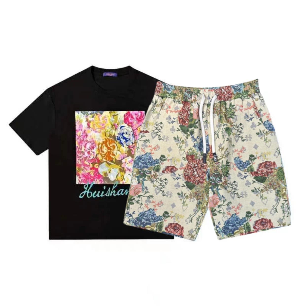 Men's Fashion Printed Shorts and Short Sleeves Suit