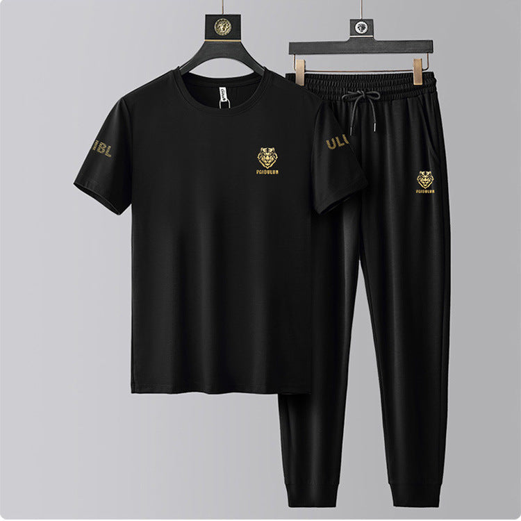 Ice silk breathable short-sleeved trousers men's casual suit