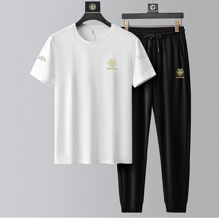 Ice silk breathable short-sleeved trousers men's casual suit