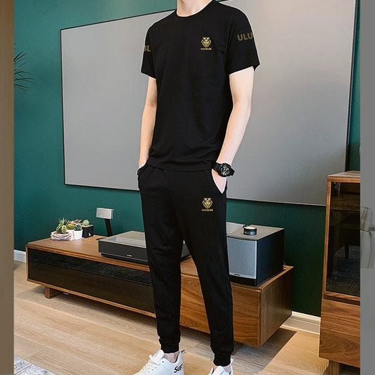 Ice silk breathable short-sleeved trousers men's casual suit