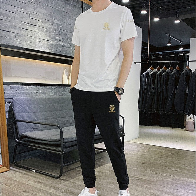Ice silk breathable short-sleeved trousers men's casual suit
