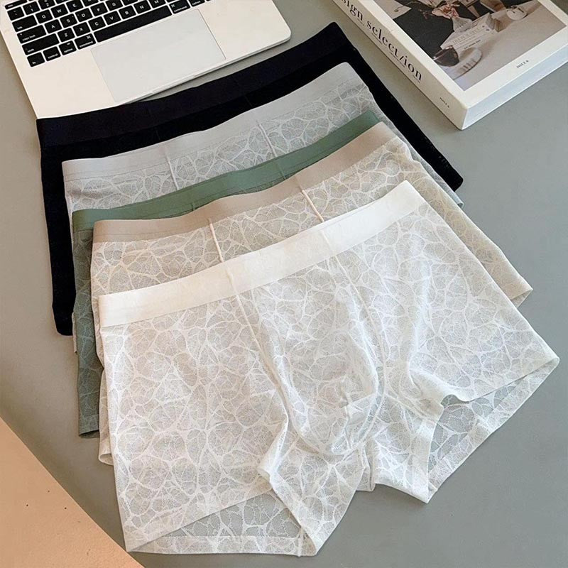 Men's Lace Leopard Jacquard Sexy Boxer Briefs