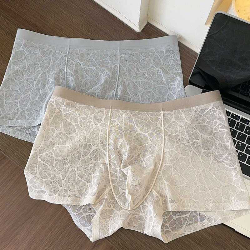 Men's Lace Leopard Jacquard Sexy Boxer Briefs