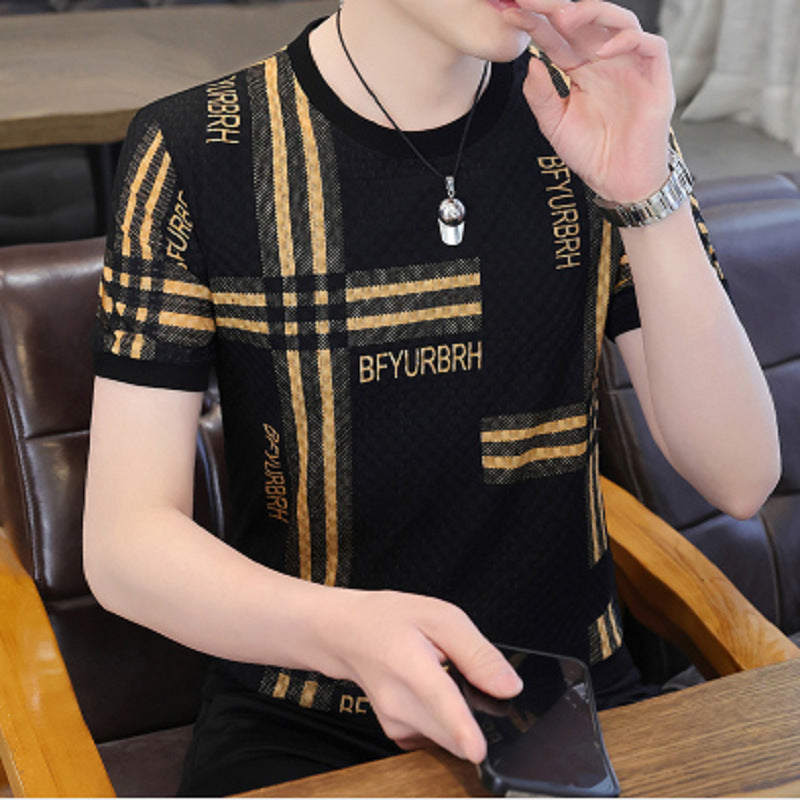 Men's summer jacquard ice silk short-sleeved T-shirt
