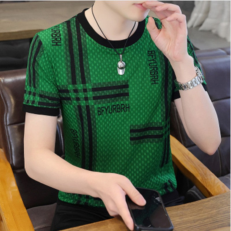 Men's summer jacquard ice silk short-sleeved T-shirt