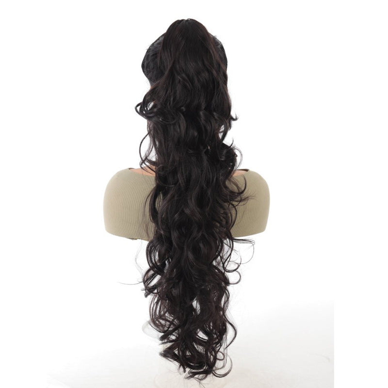 ht282-Women's long curly hair with big waves and ponytail