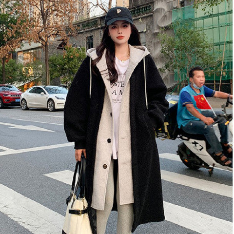 zp193-Fake two-piece imitation sherpa mid-length coat for autumn and winter