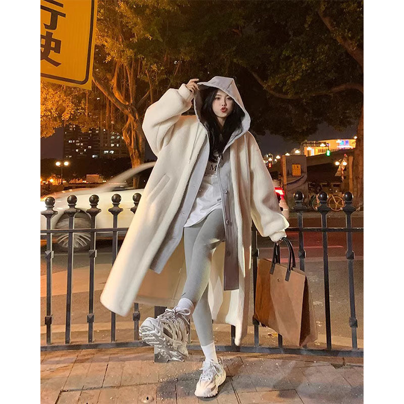 zp193-Fake two-piece imitation sherpa mid-length coat for autumn and winter