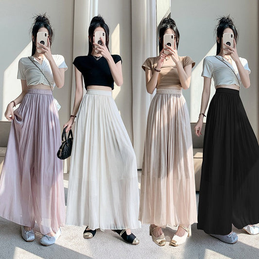 zp342-2024 Korean style high waisted double layer wide leg pants for women